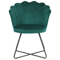 Wyld And Coco Armless Green Velvet Shell-Back Chair With Black Metal Frame, Compact Accent Armchair (W67 X D70 X H86Cm) - thumbnail 1