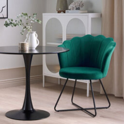 Wyld And Coco Armless Green Velvet Shell-Back Chair With Black Metal Frame, Compact Accent Armchair (W67 X D70 X H86Cm) - thumbnail 2