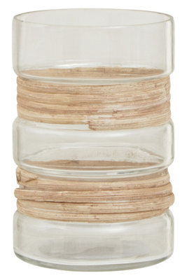 Orsina Medium Glass Vase, Coastal And Textured Tall Glass Vase, Clear Glass And Natural Cane Rustic Vase, Clear Vase - image 1