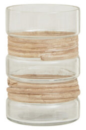 Orsina Medium Glass Vase, Coastal And Textured Tall Glass Vase, Clear Glass And Natural Cane Rustic Vase, Clear Vase - thumbnail 6