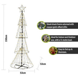 Pegdev - Pdl - Christmas Pre Lit 3D Tree With 310 Warm Leds, 8-Pattern Timer, Star Top, Black Frame, 5M Lead, Indoor/outdoor, 1.5M - thumbnail 2