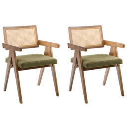 Beliani Set Of 2 Dining Chairs Ava Wood Brown/ Green - thumbnail 4