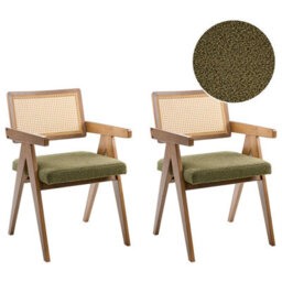 Beliani Set Of 2 Dining Chairs Ava Wood Brown/ Green