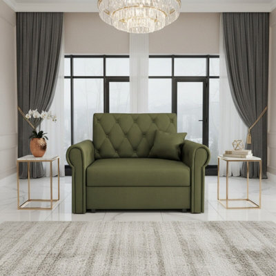 Viva Roma I Armchair Bed With Sleep Function Bedding Storage Metal Legs Wooden Frame 116X85X98Cm Olive - image 1