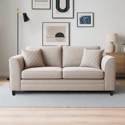 Furnishings For Less UK Quilted Soft Chenille Fabric Fabric 3 Seater Sofa Beige - Scatter Back - image 1