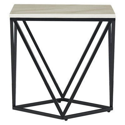 Beliani Side End Table 50 X 50 Cm Beige Marble-Look Top With Black Metal Frame - image 1