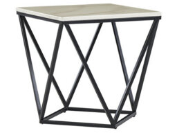 Beliani Side End Table 50 X 50 Cm Beige Marble-Look Top With Black Metal Frame - thumbnail 3