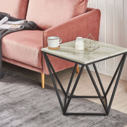 Beliani Side End Table 50 X 50 Cm Beige Marble-Look Top With Black Metal Frame - thumbnail 2