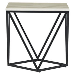 Beliani Side End Table 50 X 50 Cm Beige Marble-Look Top With Black Metal Frame - thumbnail 1