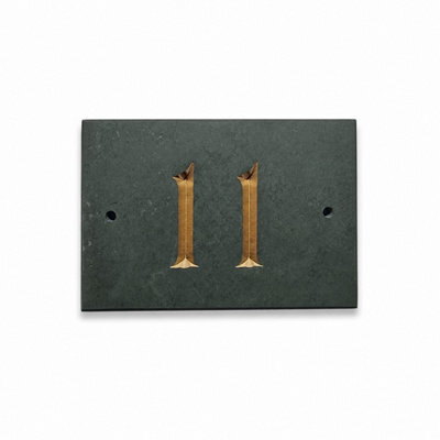 Green Slate House Number 11 With Gold Infill 14 X 9Cm - image 1