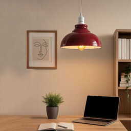 Ledsone Industrial Vintage Ceiling Hanging E27 Lamp Holder 29Cm Metal Pendant Curvy Lampshades Lights Fixtures - Burgundy - thumbnail 6