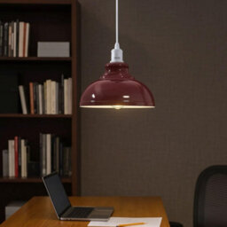 Ledsone Industrial Vintage Ceiling Hanging E27 Lamp Holder 29Cm Metal Pendant Curvy Lampshades Lights Fixtures - Burgundy - thumbnail 3