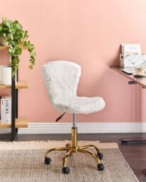 Beliani Desk Chair Margate Faux Fur White - thumbnail 2