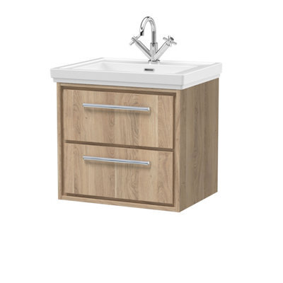 Hudson Reed Lille Wall Hung Two Drawer Contemporary Vanity Unit With 1 Tap Hole Basin In Bleached Oak, 630 X 471mm - image 1