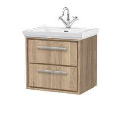 Hudson Reed Lille Wall Hung Two Drawer Contemporary Vanity Unit With 1 Tap Hole Basin In Bleached Oak, 630 X 471mm - thumbnail 2