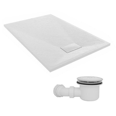 Sundaze 1200 X 800mm Smc White Rectangle Slate Effect Shower Tray With Fluidmaster 90mm Fast Flow Waste - image 1