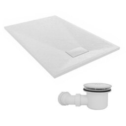 Sundaze 1200 X 800mm Smc White Rectangle Slate Effect Shower Tray With Fluidmaster 90mm Fast Flow Waste - thumbnail 1