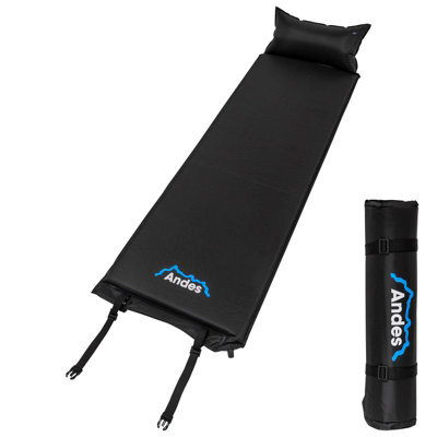 Andes Self Inflating Camping Travel Mat With Pillow Hiking Roll Mattress Black - image 1