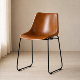 Where Saints Go Ltd Deluxe Rh Dining Chair, Tan Plain Goat Leather, Black Metal Base By Where Saints Go - thumbnail 3