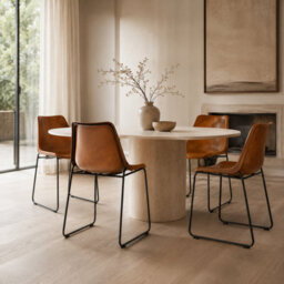 Where Saints Go Ltd Deluxe Rh Dining Chair, Tan Plain Goat Leather, Black Metal Base By Where Saints Go - thumbnail 2