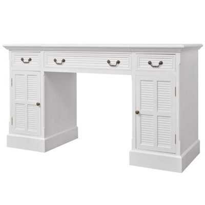 Berkfield Elegant Double Pedestal Desk White 140X48X80 Cm - image 1