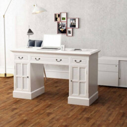Berkfield Elegant Double Pedestal Desk White 140X48X80 Cm - thumbnail 2