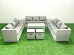 Fimous Rattan Garden Outdoor Furniture Set 11 Seater Garden Sofa Oblong Coffee Table Set 2 Small Stool Light Grey - thumbnail 2