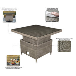 Dellonda Chester Rattan Height Adjustable Garden Dining Table, 90X90Cm, Brown - thumbnail 6