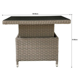 Dellonda Chester Rattan Height Adjustable Garden Dining Table, 90X90Cm, Brown - thumbnail 5