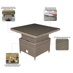 Dellonda Chester Rattan Height Adjustable Garden Dining Table, 90X90Cm, Brown - thumbnail 4