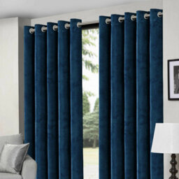 Ameha Navy Velvet Curtains Eyelet Blackout Thick Thermal Insulated Ready Made Ring Top Curtain Pair 66''x72'' For Living Room - thumbnail 8