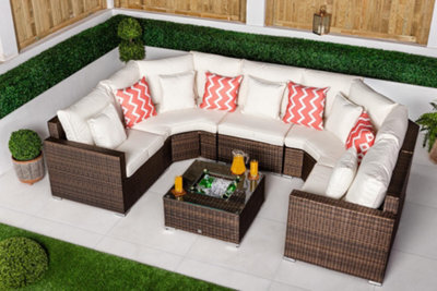Giardino Santorini 5 Seat Modular Sofa Rattan Garden Furniture Set Outdoor Lounge Ice Bucket Coffee Table - Brown - image 1