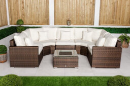 Giardino Santorini 5 Seat Modular Sofa Rattan Garden Furniture Set Outdoor Lounge Ice Bucket Coffee Table - Brown - thumbnail 6
