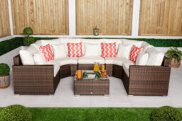 Giardino Santorini 5 Seat Modular Sofa Rattan Garden Furniture Set Outdoor Lounge Ice Bucket Coffee Table - Brown - thumbnail 2