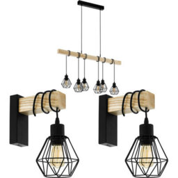 Stylish Multi Bulb Black Cage Pendant Light With Matching Wall Sconces - thumbnail 1