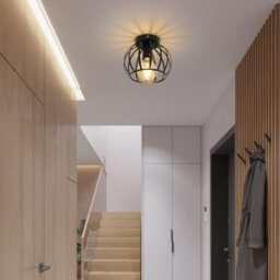 Pheashine Black Vintage Ceiling Light Semi-Flush Mount With Metal Cage E27 Holder - thumbnail 2