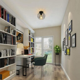 Pheashine Black Vintage Ceiling Light Semi-Flush Mount With Metal Cage E27 Holder - thumbnail 3