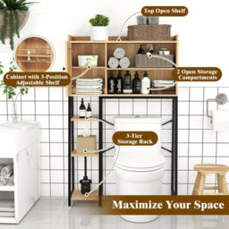 Gainoom Over The Toilet Natural Storage Cabinet Bathroom Organizer Shelves - thumbnail 5
