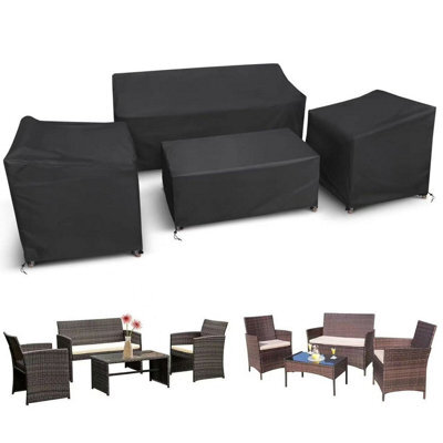 Set Of 4 Waterproof Garden Furniture Covers - 210D Oxford Windproof With Drawstrings Black Rectangular - image 1