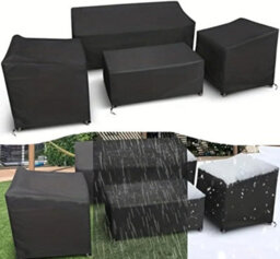 Set Of 4 Waterproof Garden Furniture Covers - 210D Oxford Windproof With Drawstrings Black Rectangular - thumbnail 6