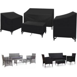 Set Of 4 Waterproof Garden Furniture Covers - 210D Oxford Windproof With Drawstrings Black Rectangular - thumbnail 4