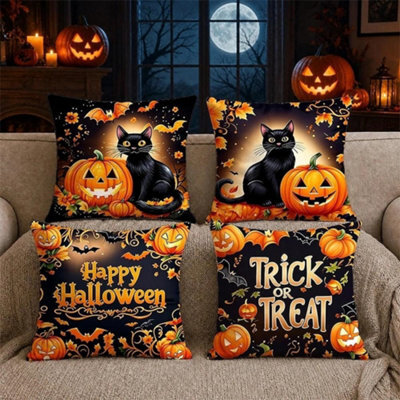 Amorly 4 Pack Black Cat&pumpkin Halloween Throw Pillow Covers,18, Happy Halloween Single Sided 2D Print Spooky Cushion Cases For Couch - image 1