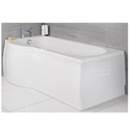Homestylestore White 1675 X 850mm Bathroom Left Hand Curved P Shape Shower Bath With Side Panel - thumbnail 1