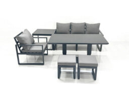 Fimous 6 Seater Garden Sofa Set Aluminium Furniture Rising Dining Tabe Set With Chair Side Table 2 Small Footstools Dark Grey - thumbnail 2