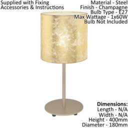Elegant 2 Pack Champagne Table Lamps With Gold Fabric Shade - thumbnail 2