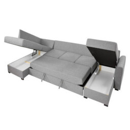 Wilma Large U Shape Sofa Bed Corner With Storage Polyurethane Foam Wave Spring Wooden Legs 370X186X85Cm White And Grey Right - thumbnail 4