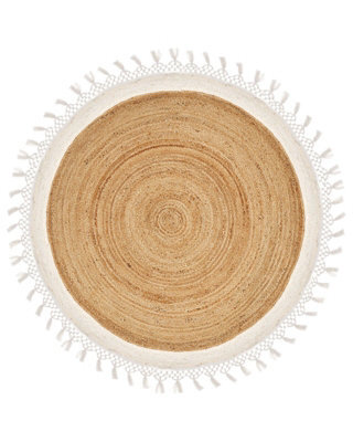 Wyld And Coco Round Jute Rug 140Cm Beige White Handwoven Braided Spiral - Boho Flat Woven Accent Rug - image 1