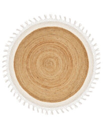 Wyld And Coco Round Jute Rug 140Cm Beige White Handwoven Braided Spiral - Boho Flat Woven Accent Rug - thumbnail 1