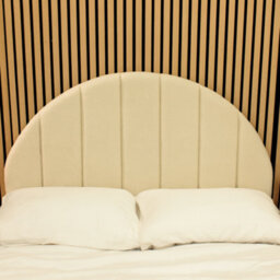 "Urban Textures - Selene Luxury 26"" High Boucle Fabric Upholstered Round And Lined Headboard - Cream" - thumbnail 1