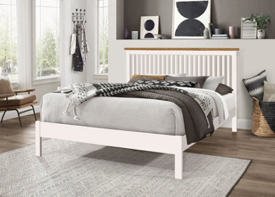 Save On Goods UK 3Ft Single White,solid Wood Wooden Bed Frame Bedstead With Oak Finish Top Rail - image 1